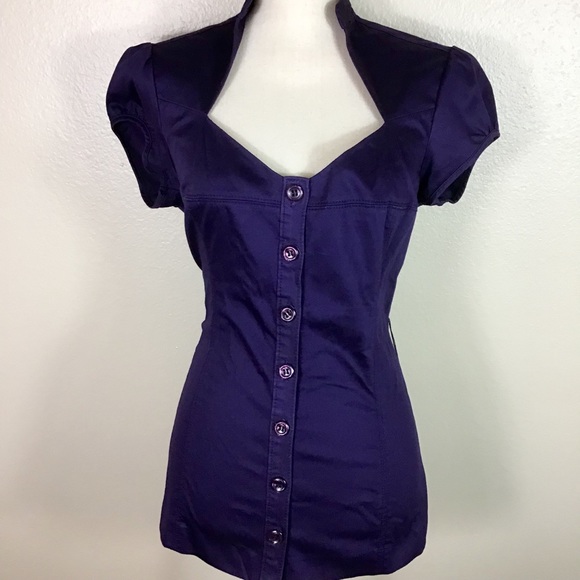 Guess Tops - Guess Purple Queen Ann Neckline Button Down